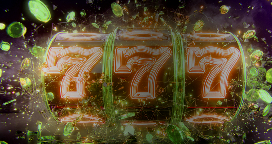 Neonowy banner z motywem automatów użyty przy analizie bonusu